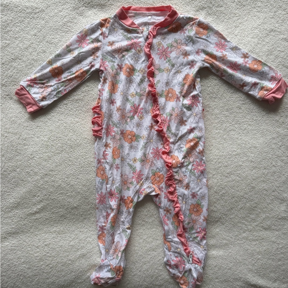 Milkberry Bamboo Rayon Baby Girl Floral Sleeper - Ruffle Footie 0-3M